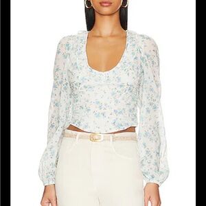 NWT Free People Another Life Top in blue and white floral